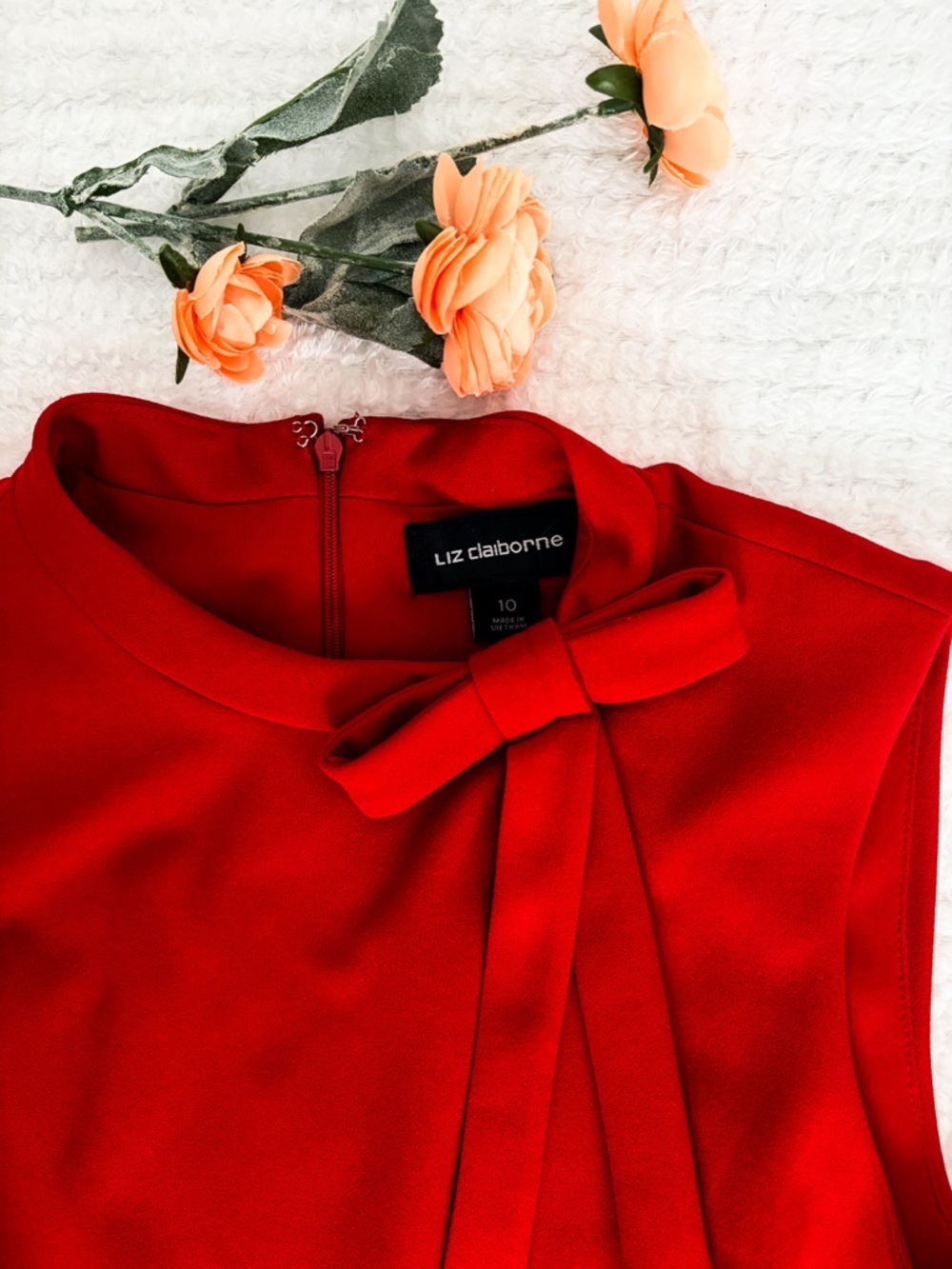 Liz Claiborne Red Sleeveless Bow Mock Neck Fit & Flare Dress - Size 10 - Picture 3 of 7